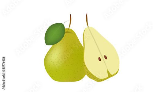 Pear fruit and Pear cut vector illustration on White Background
