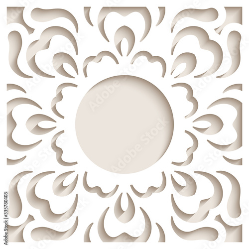 Vintage frame with lace pattern. Cutout paper background. Template for laser cutting. 