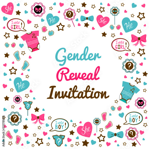 Gender reveal template. Gender reveal party. Gender reveal invitation. Baby shower.