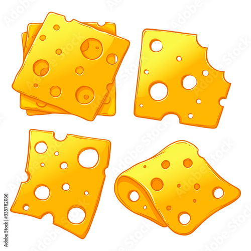 cheese slices set isolated on white background