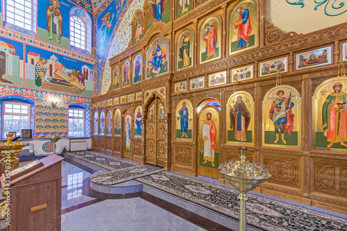 Eastern сhristian orthodox сhurch of Byzantine tradition. Traditional religious paintings and icons. Altar and iconostasis