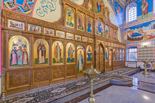 Eastern сhristian orthodox сhurch of Byzantine tradition. Traditional religious paintings and icons. Altar and iconostasis