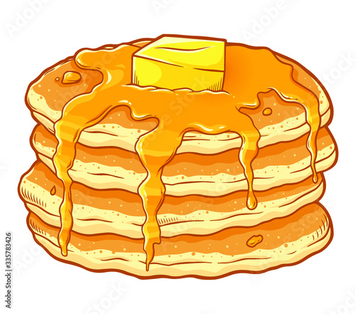 stack of pancakes with syrup and butter