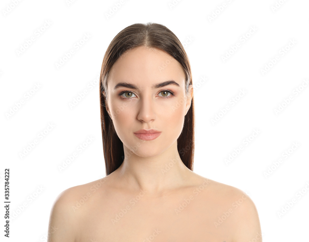 Portrait of young woman with beautiful face on white background Portrait of young woman with beautiful face on white background