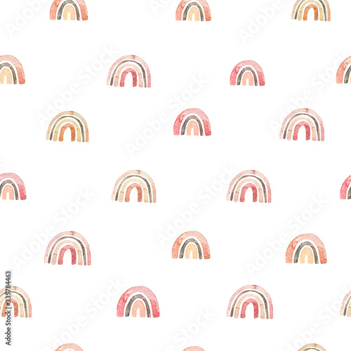 Seamless childish watercolor pattern. Colorful rainbow kids background. Perfect for textile, fabric, wrapping paper, linens, wallpaper, apparel