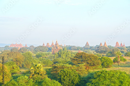 Aerial view Landscape Nature of many ancient pagoda on the field at Bagan   Mandalay   Myanmar is best famous landmark                              