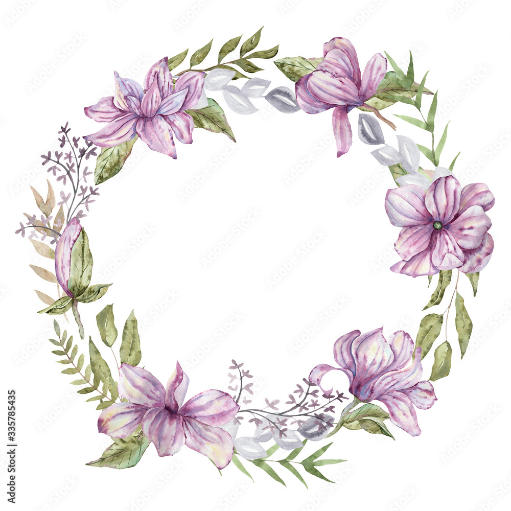 Fototapeta premium Watercolor Hand Drawn Floral Frame for wedding, invitation, party, birthday, card, etc.