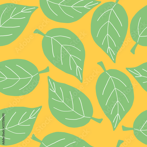 Simple pattern with green leaves. Bright print for printing on clothing, textiles, wallpaper, website design and other products.