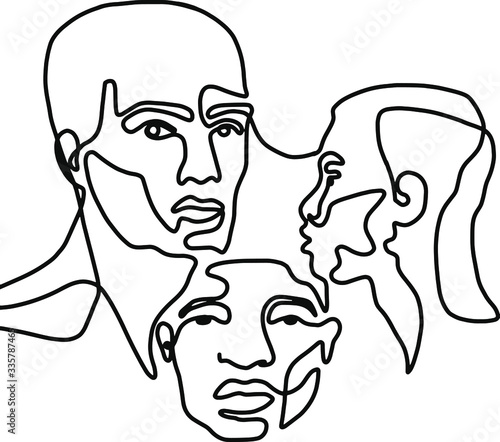 minimal one line art portrait men faces black and white vector illustration 