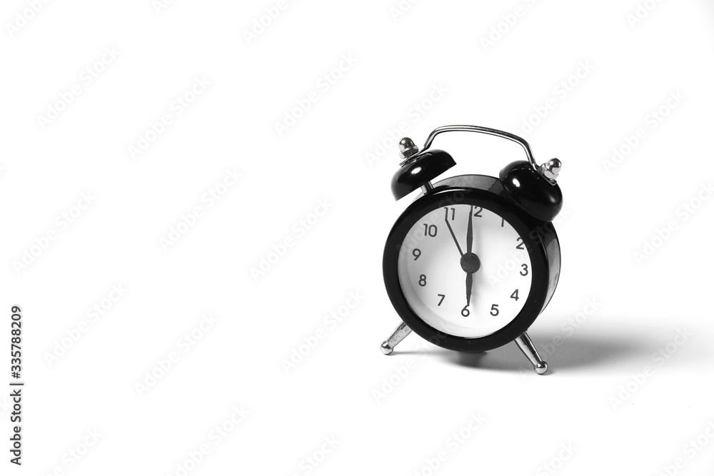 Retro alarm clock on white background. good morning. space for text Retro alarm clock on white background. good morning. space for text