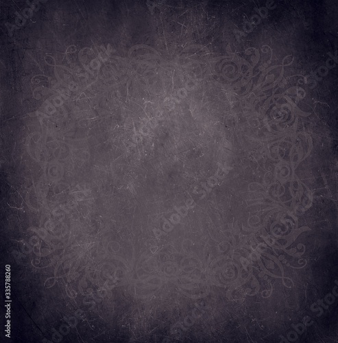  Abstract gray black grunge stone blackboard chalkboard texture background with floral frame. © Polina Raulina
