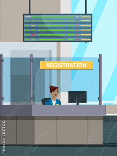 Registration check in desk counter at airport