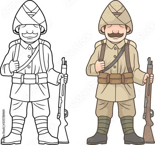 cartoon, Turkish soldier, world war one, coloring book