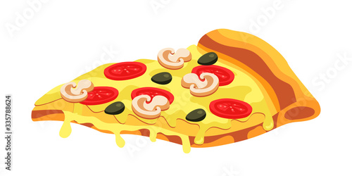 Salami pizza slice isolated on white background