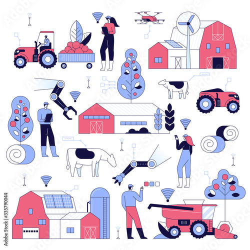 Vector smart farming agriculture technology set