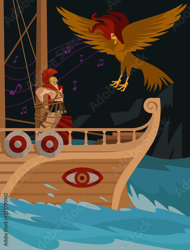 ulysses tied to the ship with ropes and the singing siren greek mythology tale