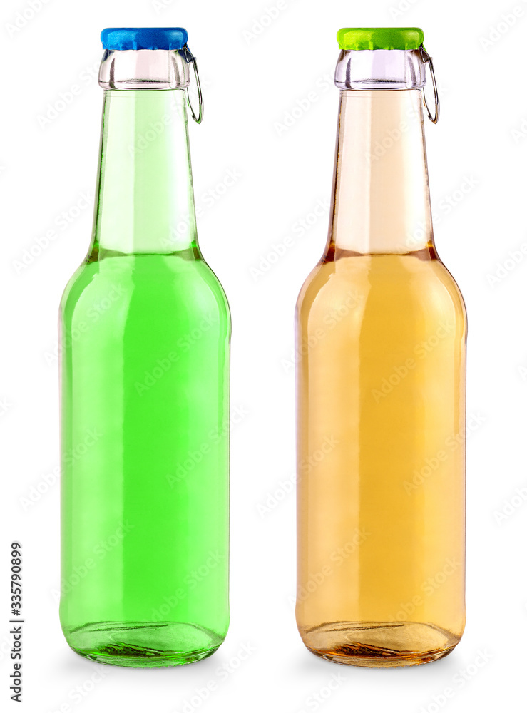 lemon soda bottle with colored lid isolated on white background lemon soda bottle with colored lid isolated on white background