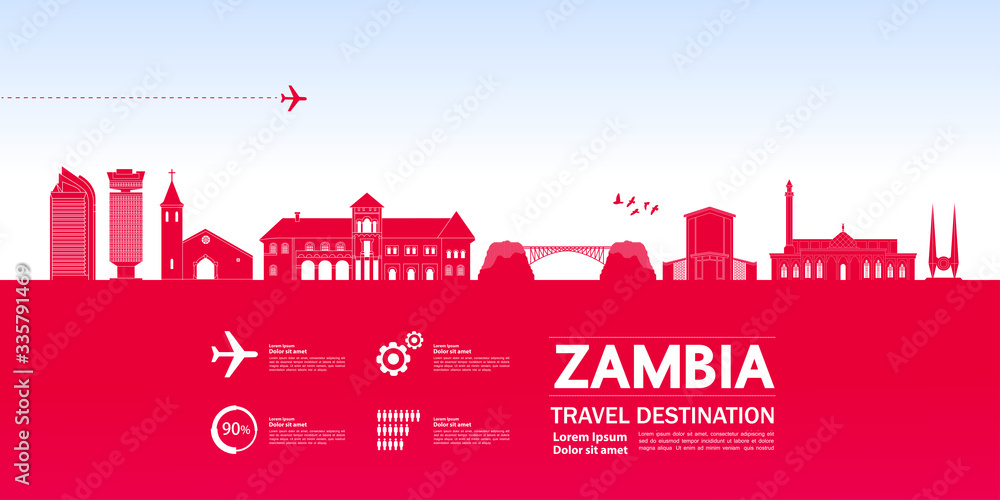 Zambia travel destination grand vector illustration. 