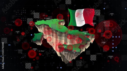 Covid-19 Virus on Italy Map Intro HUD style.