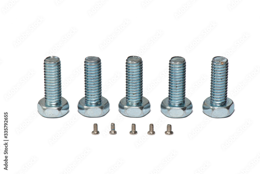 Steel screws isolated on a white background. stand in a row Steel screws isolated on a white background. stand in a row
