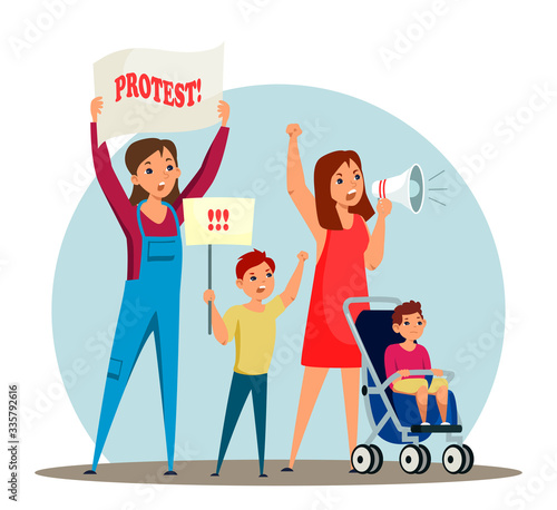 Vector characters mothers with children protesting