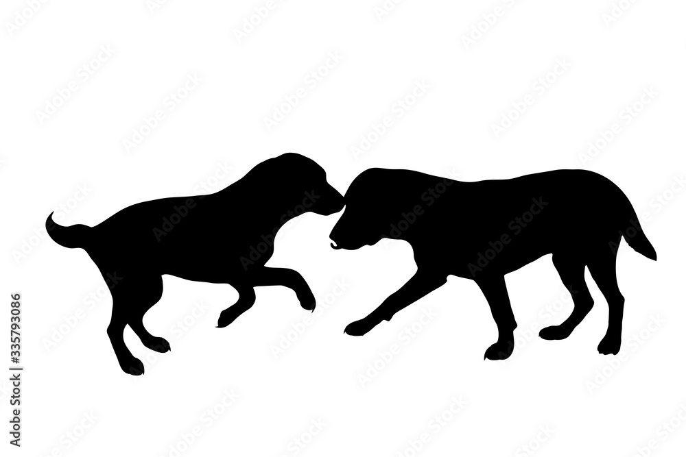 Vector silhouette of dog on white background. Symbol of animal.