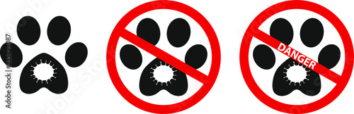 Coronavirus can be dangerous for dogs. Сoncept leave the dog at home. There is risk of infection and spreading the virus. vector illustration.