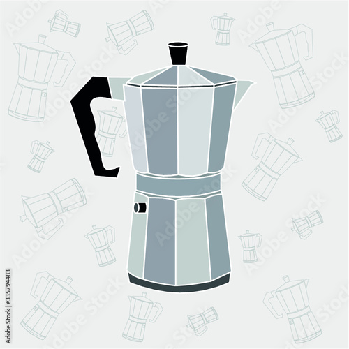 Italian coffee maker, espresso machine. coffee bean, coffee cup vector. eps 8