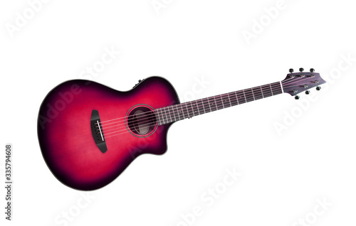 pink guitar with black lining isolated on white 