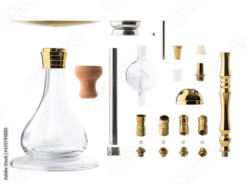 Isolated hookah or water pipe components, levitated on perfectly white background © mathefoto