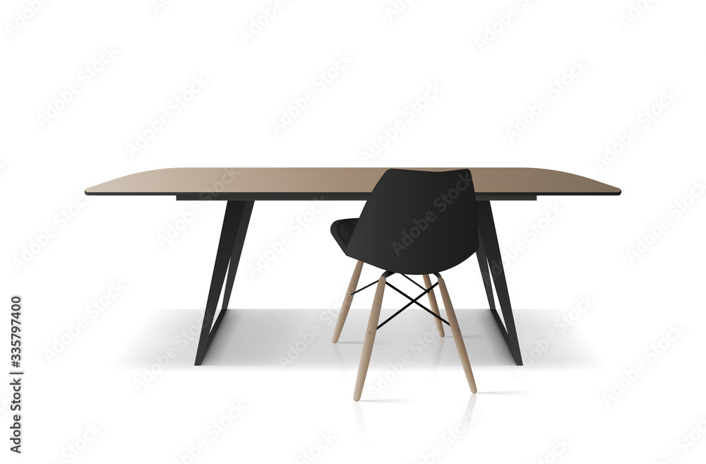 Modern table and chair in the loft style. A table with a wooden tabletop and black legs. Black armchair. Isolated. Vector. Modern table and chair in the loft style. A table with a wooden tabletop and black legs. Black armchair. Isolated. Vector.