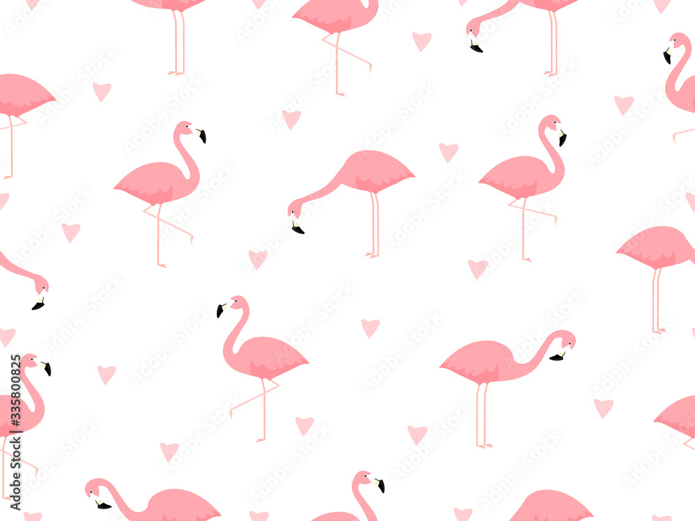 Trendy tropical seamless pattern with pink flamingos on light background. Exotic art design for fabric and wallpaper. Trendy tropical seamless pattern with pink flamingos on light background. Exotic art design for fabric and wallpaper.