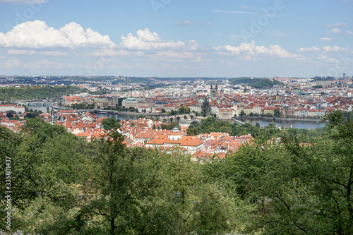 Panorama of Prague with the Vltava, the bridges and the old town