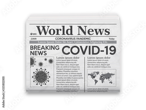 Realistic vector illustration of black and white newspaper layout.
