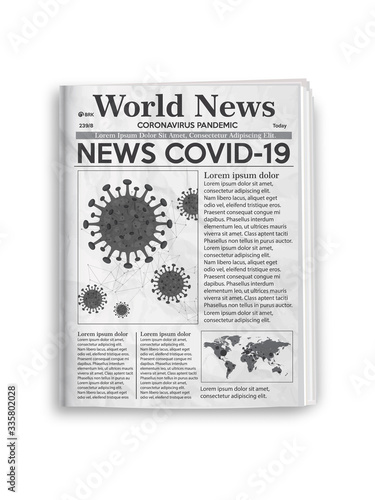 Realistic vector illustration of black and white newspaper layout.