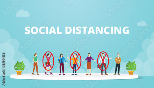 social distancing concept with people in crowd and distance concept with modern flat style