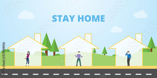 stay home for coronavirus disease pandemic spreading with people and homes concept