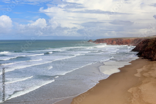 Morocco. Mirleft. Beach. View from the cliffs to the Atlantic Ocean. photo