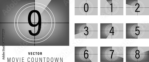 Set of backgrounds. Film countdown from zero to nine. Retro style television screen. Vector illustration.