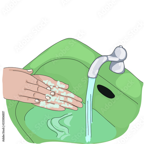 illustration wash your hands thoroughly. hand drawing.