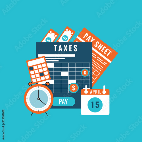 Concept tax payment. Data analysis, paperwork, financial research report and calculation of tax return. Payment of debt