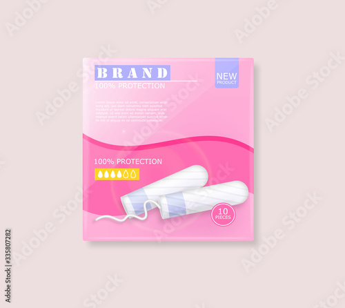 Menstrual cycle sanitary tampons advertisement package with place for brand