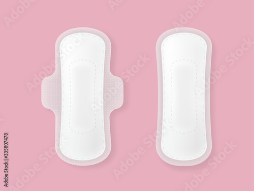 Set of female menstrual cycle sanitary napkins on rose background