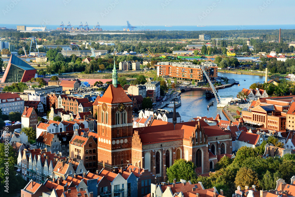 Old town Gdansk, Poland, panoramic view from above