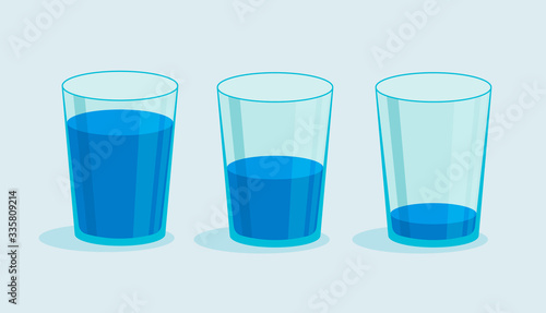 Vector glass of water. Full and empty glass. Drink more water concept. 