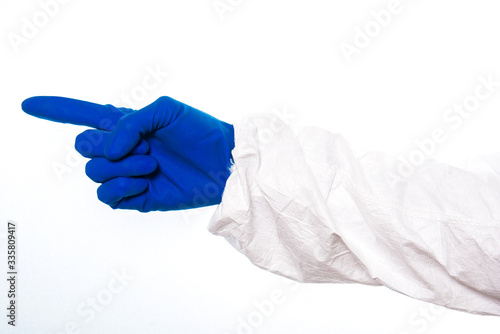 Doctor's or nurses hands in navy gloves making heart shape isolated on white background © Grigorii Postnikov
