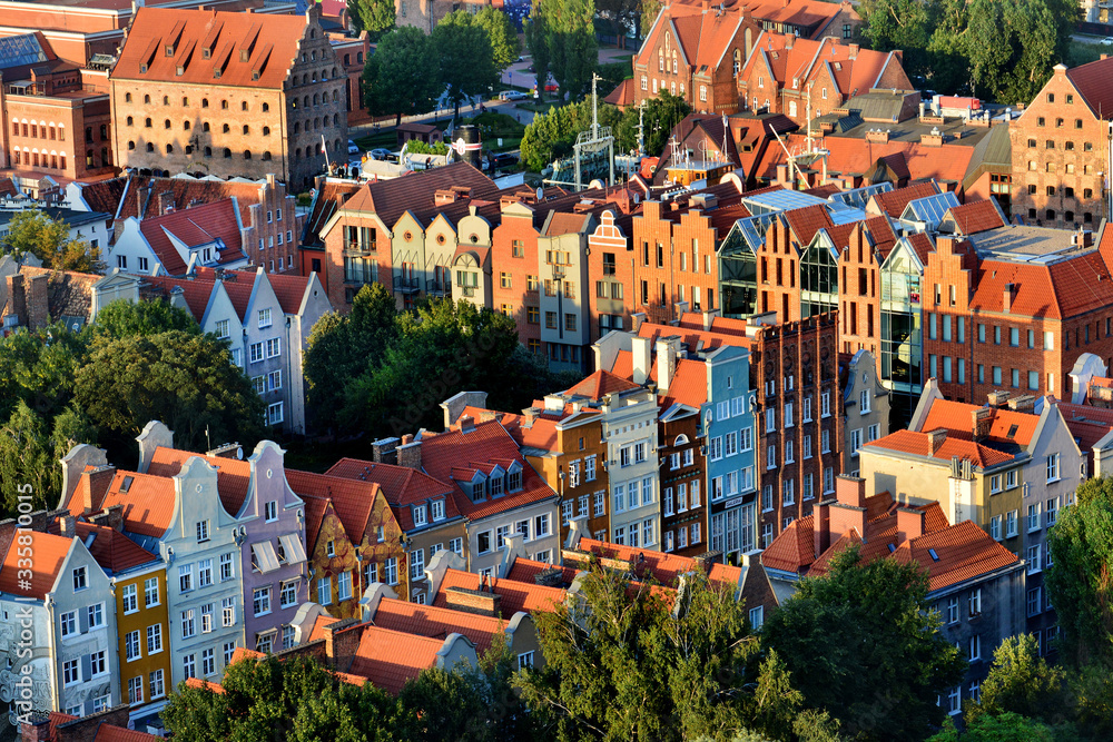 Obraz premium Old town Gdansk, Poland, panoramic view from above