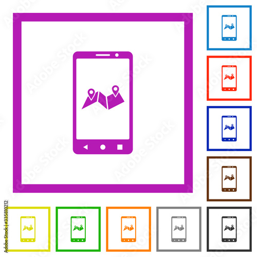 Mobile routing flat framed icons