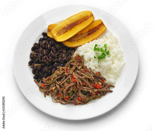 traditional venezuelan dish called Pabellon Criollo isolated on white background photo