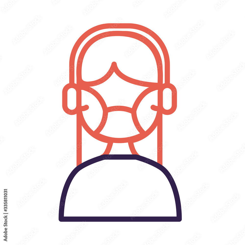 call center worker with headset and face mask line call center worker with headset and face mask line